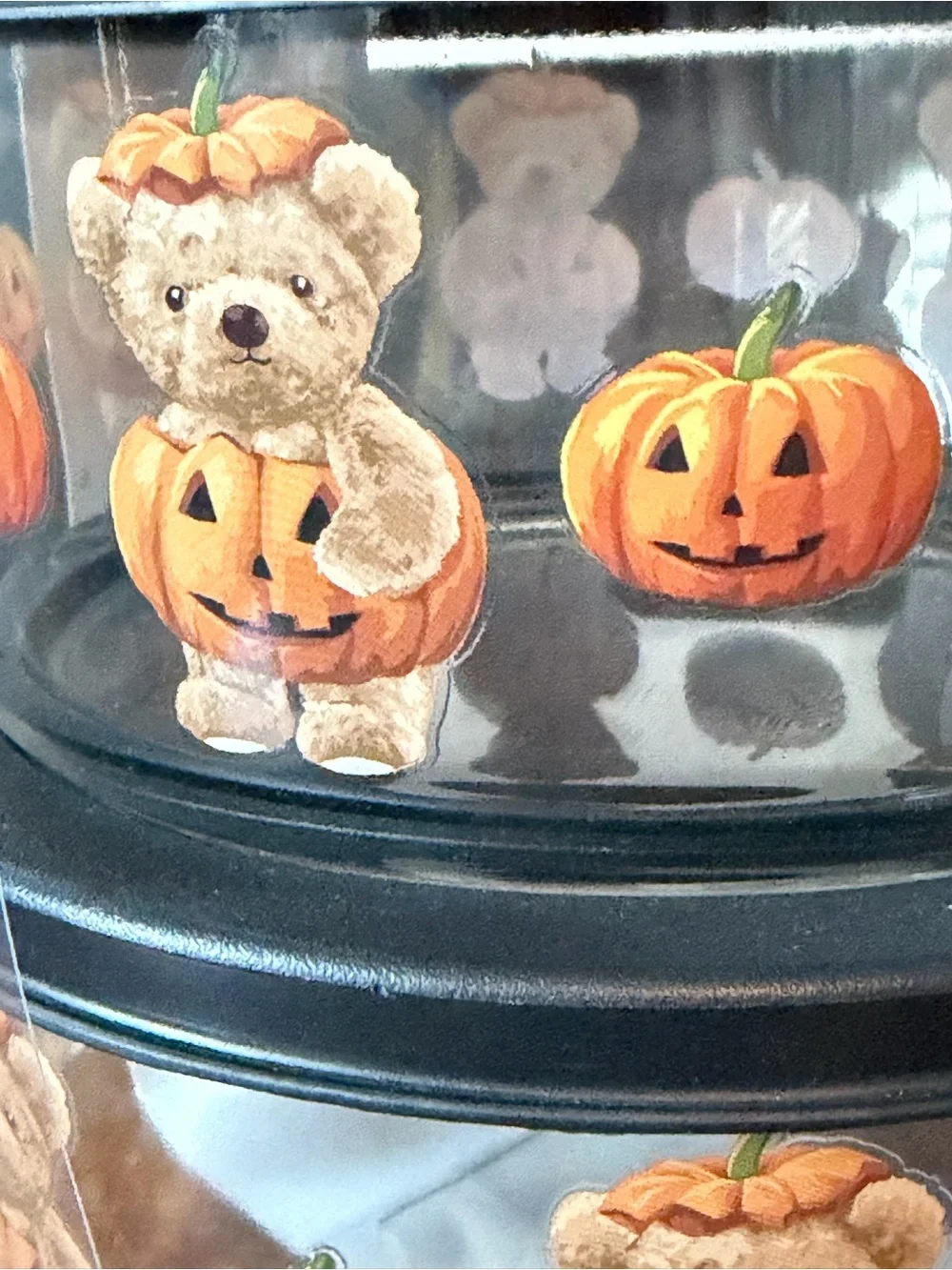 Kitch Halloween Bear Pumpkin Glass Food Storage Bowls - Black Lids